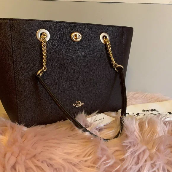 Coach Bags Nwt Coach Oxblood Pebble Turnlock Chain Tote With Dust Bag Poshmark